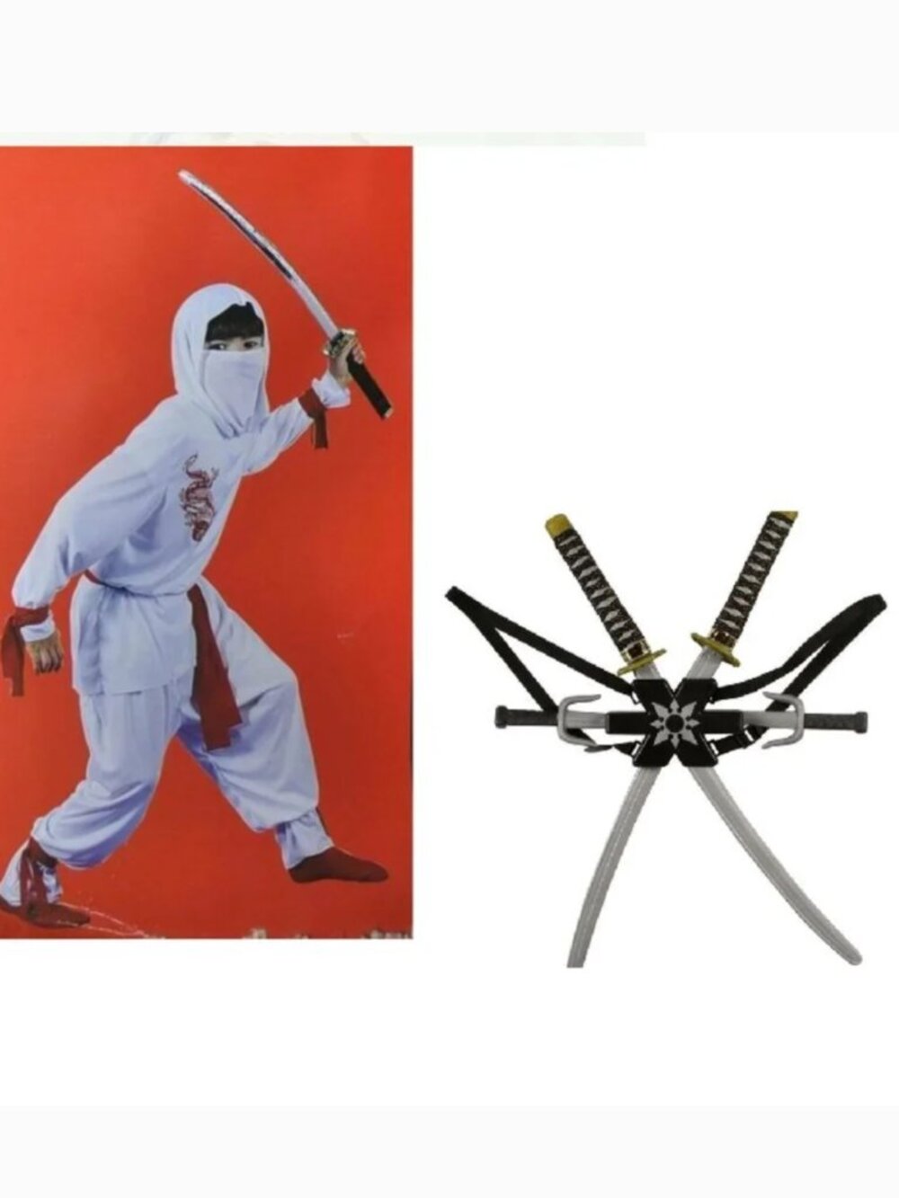 Ninja White Dragon & Sword Halloween Costume 12/14 Dress Up Party 13 Pc Boys